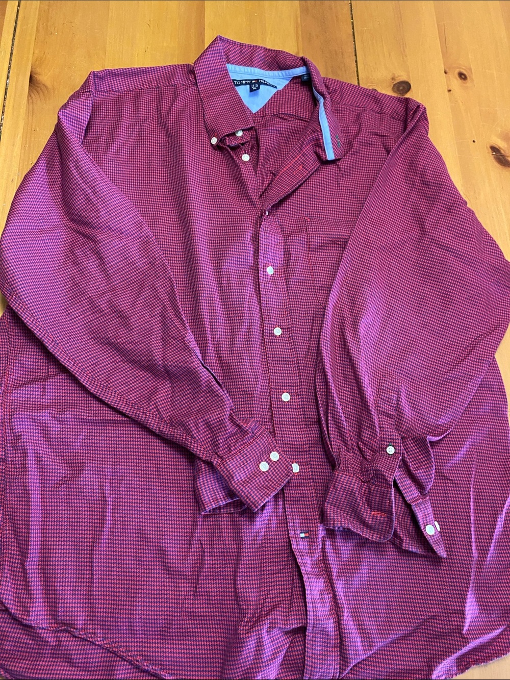 Tommy Hilfiger Burgundy Microcheck Button-Down Shirt